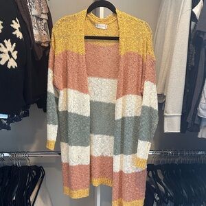 ALTAR’D STATE Colorblock Cardigan in Yellow, Pink, and Green